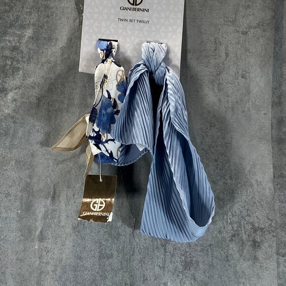 GIANI BERNINI Women's Neutral Blue Logo Floral & Solid Twin Set Twilly Scarves - Picture 3 of 10